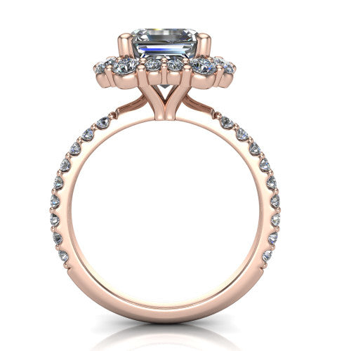 Brooklyn Square Emerald Shape Halo Engagement Ring in 18K Rose Gold