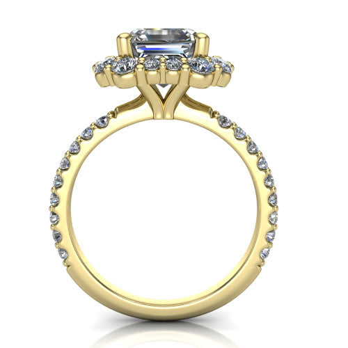 Brooklyn Square Emerald Shape Halo Engagement Ring in 14K Yellow Gold