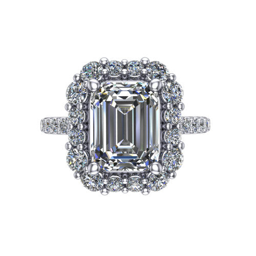 Brooklyn Emerald Shape Halo Engagement Ring in 18K White Gold