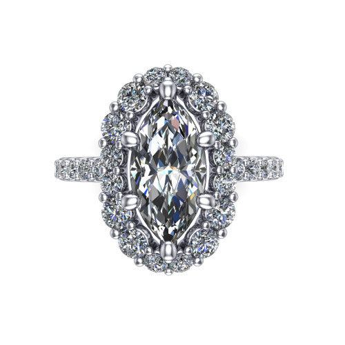 Brooklyn Marquise Shape Halo Engagement Ring in 18K White Gold