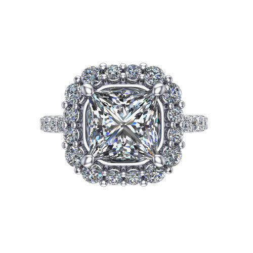 Brooklyn Princess Shape Halo Engagement Ring in 18K White Gold