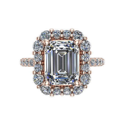 Brooklyn Emerald Shape Halo Engagement Ring in 18K Rose Gold