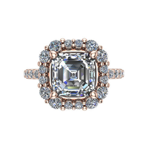 Brooklyn Square Emerald Shape Halo Engagement Ring in 14K Rose Gold