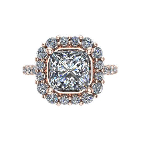 Brooklyn Princess Shape Halo Engagement Ring in 14K Rose Gold