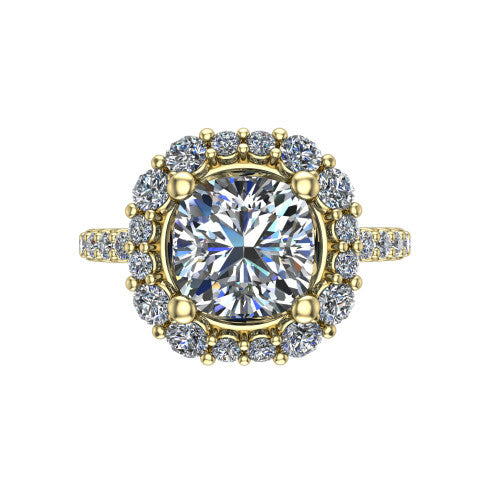 Brooklyn Cushion Shape Halo Engagement Ring in 14K Yellow Gold