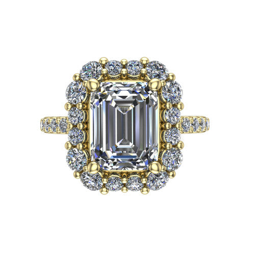 Brooklyn Emerald Shape Halo Engagement Ring in 18K Yellow Gold