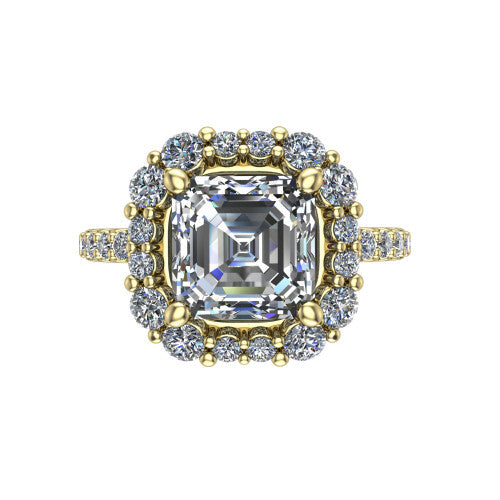Brooklyn Square Emerald Shape Halo Engagement Ring in 18K Yellow Gold