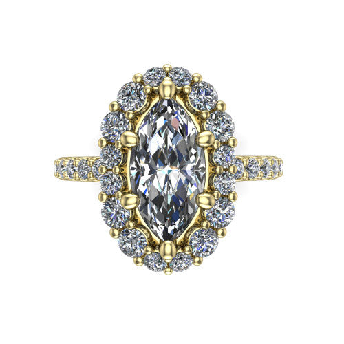 Brooklyn Marquise Shape Halo Engagement Ring in 18K Yellow Gold