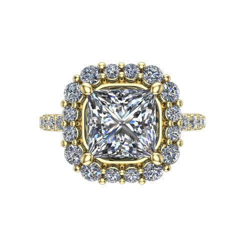 Brooklyn Princess Shape Halo Engagement Ring in 18K Yellow Gold