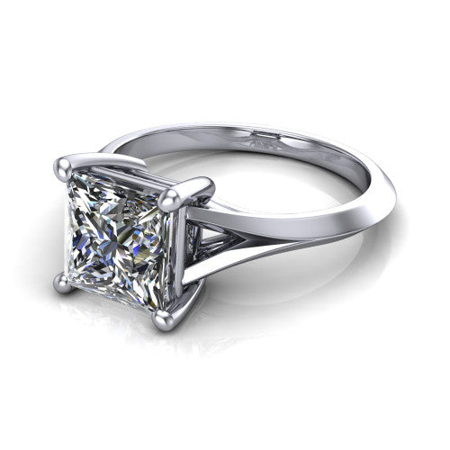 Grace Princess Shape Classic Engagement Ring in 18K White Gold