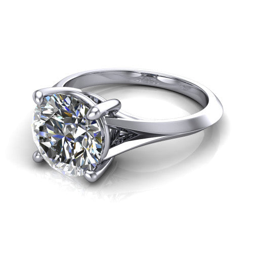 Grace Round Shape Classic Engagement Ring in 18K White Gold