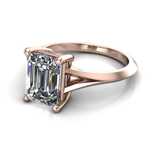 Grace Emerald Shape Classic Engagement Ring in 14K Rose Gold