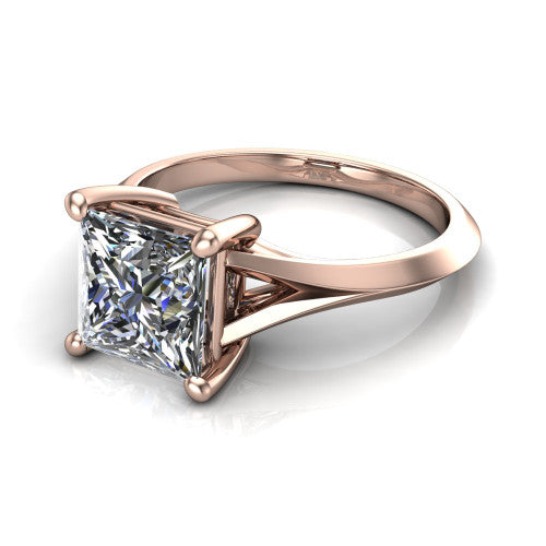 Grace Princess Shape Classic Engagement Ring in 14K Rose Gold