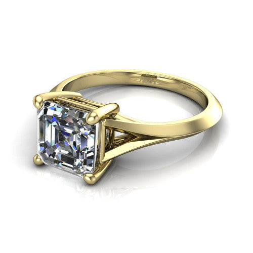 Grace Square Emerald Shape Classic Engagement Ring in 18K Yellow Gold