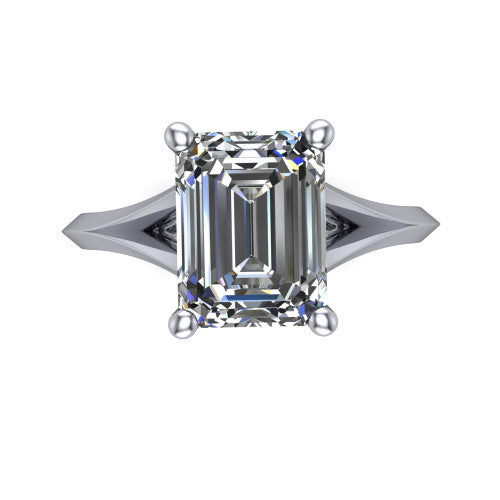 Grace Emerald Shape Classic Engagement Ring in 14K White Gold