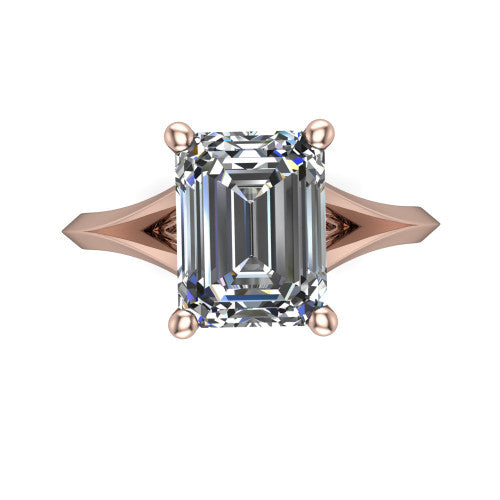 Grace Emerald Shape Classic Engagement Ring in 18K Rose Gold