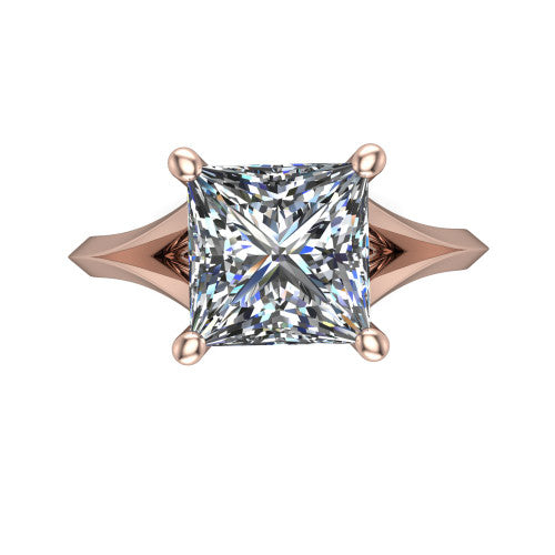 Grace Princess Shape Classic Engagement Ring in 14K Rose Gold
