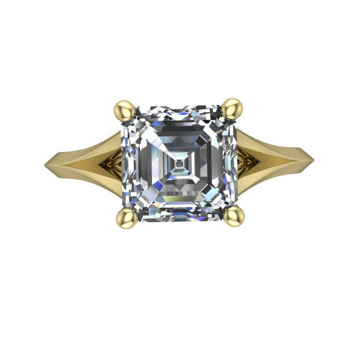 Grace Square Emerald Shape Classic Engagement Ring in 18K Yellow Gold