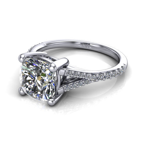 Sophia Cushion Shape Classic Engagement Ring in 18K White Gold