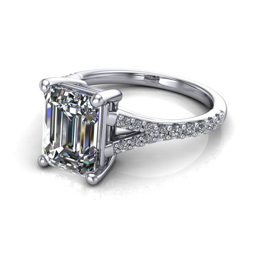 Sophia Emerald Shape Classic Engagement Ring in 18K White Gold