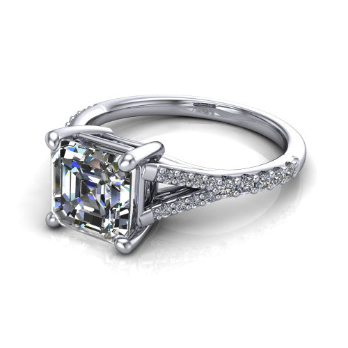 Sophia Square Emerald Shape Classic Engagement Ring in Platinum