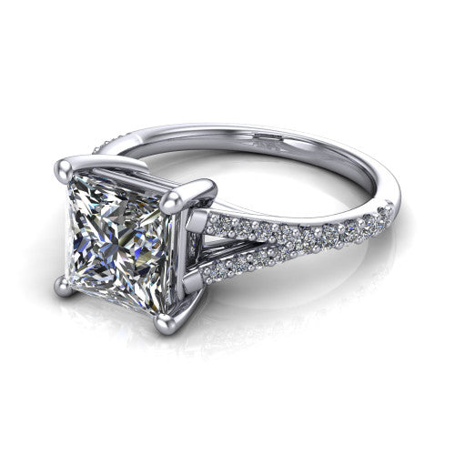 Sophia Princess Shape Classic Engagement Ring in 18K White Gold