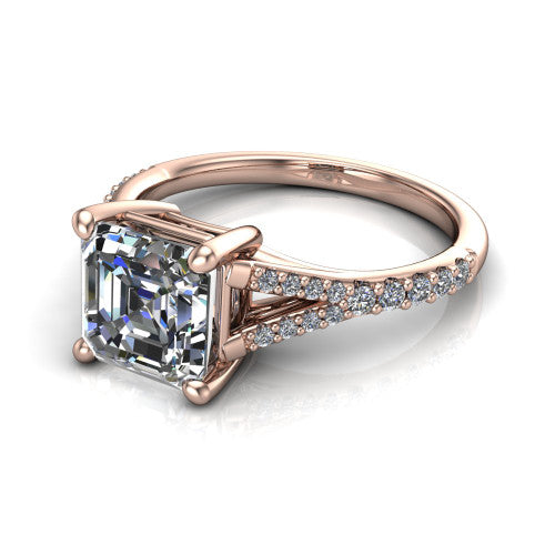Sophia Square Emerald Shape Classic Engagement Ring in 14K Rose Gold