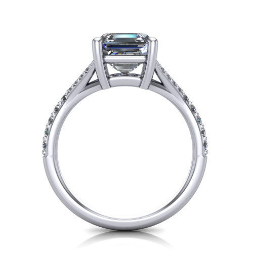 Sophia Square Emerald Shape Classic Engagement Ring in 14K White Gold