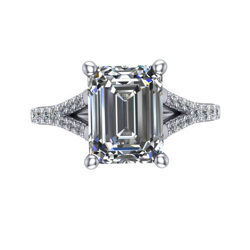 Sophia Emerald Shape Classic Engagement Ring in 14K White Gold