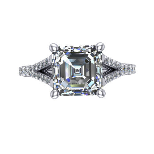 Sophia Square Emerald Shape Classic Engagement Ring in 14K White Gold