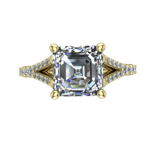 Sophia Square Emerald Shape Classic Engagement Ring in 18K Yellow Gold