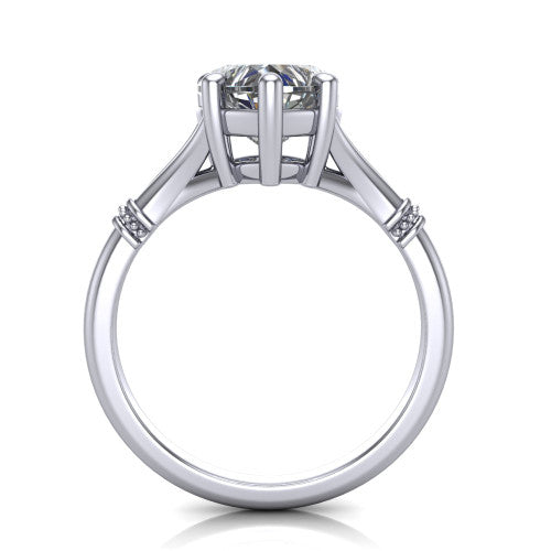 Luna heart classic solitaire engagement ring in 18K White Gold, through-finger front profile showing the heart center raised above the plain split shank