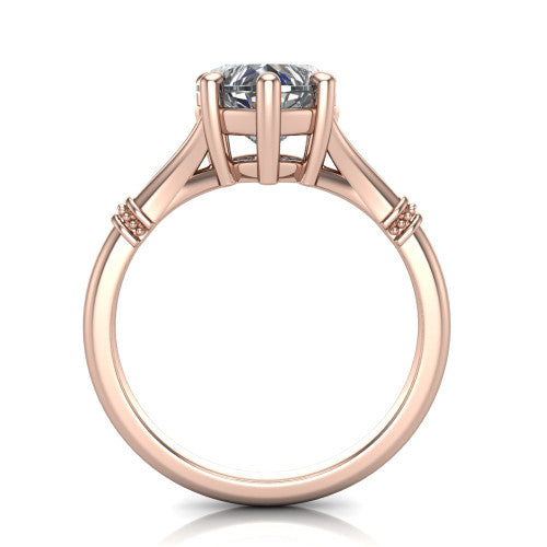Luna heart classic solitaire engagement ring in 14K Rose Gold, through-finger front profile showing the heart center raised above the plain split shank