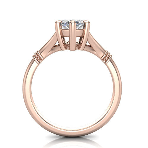 Luna marquise classic solitaire engagement ring in 18K Rose Gold, through-finger front profile showing the marquise center raised above the plain split shank