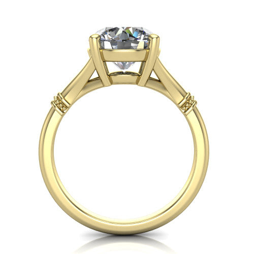 Luna round classic solitaire engagement ring in 14K Yellow Gold, through-finger front profile showing the round center raised above the plain split shank