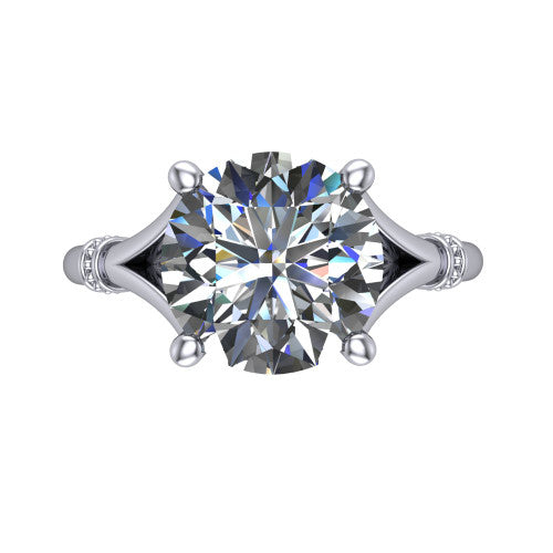 Luna round classic solitaire engagement ring in 14K White Gold, top-down view showing the four-prong round center and the split band with diamond accents
