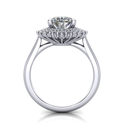 Camila oval halo engagement ring in 14K White Gold with cushion-shaped double halo, through-finger front profile
