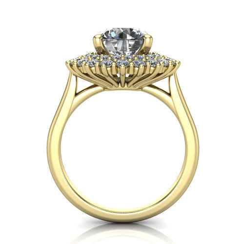 Camila round halo engagement ring in 14K Yellow Gold with cushion-shaped double halo, through-finger front profile