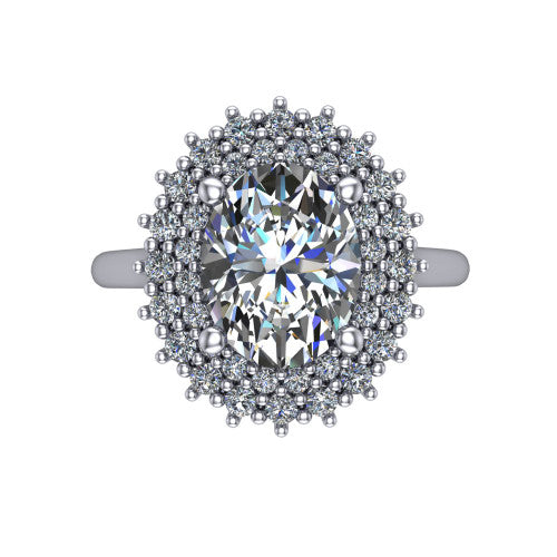 Camila oval halo engagement ring in 14K White Gold with cushion-shaped double halo, top-down view of the cushion-shaped double halo