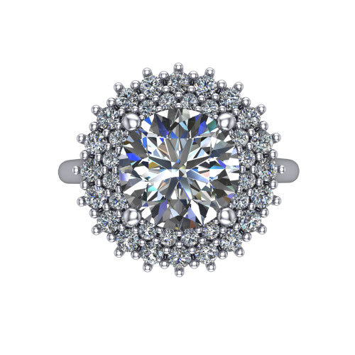 Camila round halo engagement ring in 14K White Gold with cushion-shaped double halo, top-down view of the cushion-shaped double halo