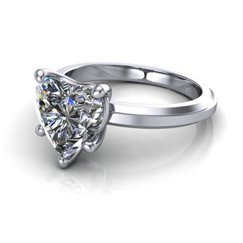 Ellie heart classic solitaire engagement ring in 14K White Gold, three-quarter perspective showing the heart center on claw prongs above a wide flat knife-edge band