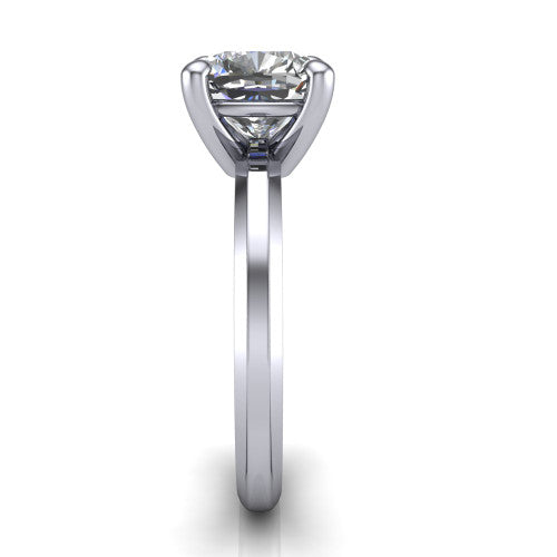 Ellie cushion classic solitaire engagement ring in 14K White Gold, side profile showing the substantial knife-edge band and the open basket beneath the cushion center