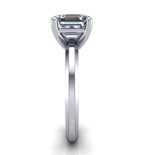 Ellie square emerald classic solitaire engagement ring in Platinum, side profile showing the substantial knife-edge band and the open basket beneath the square emerald center