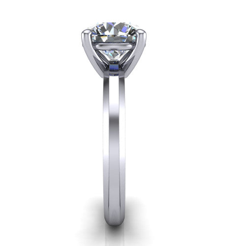 Ellie round classic solitaire engagement ring in 14K White Gold, side profile showing the substantial knife-edge band and the open basket beneath the round center