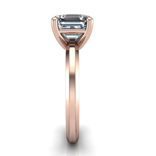 Ellie square emerald classic solitaire engagement ring in 14K Rose Gold, side profile showing the substantial knife-edge band and the open basket beneath the square emerald center
