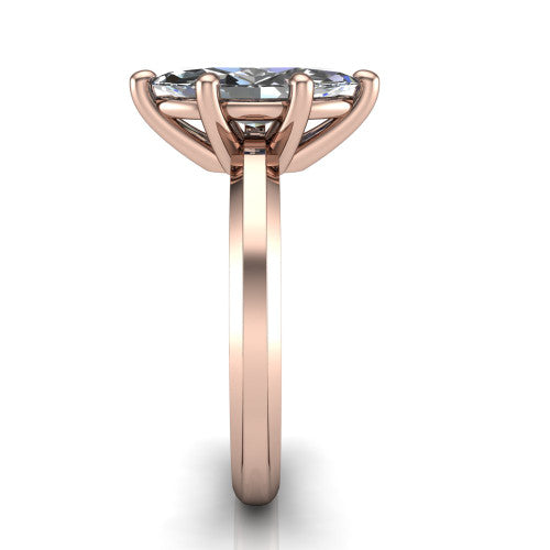 Ellie marquise classic solitaire engagement ring in 18K Rose Gold, side profile showing the substantial knife-edge band and the open basket beneath the marquise center
