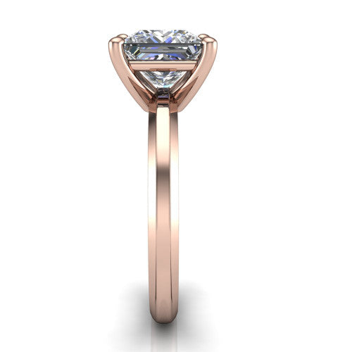 Ellie princess classic solitaire engagement ring in 18K Rose Gold, side profile showing the substantial knife-edge band and the open basket beneath the princess center