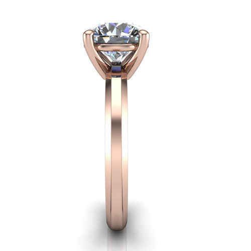 Ellie round classic solitaire engagement ring in 14K Rose Gold, side profile showing the substantial knife-edge band and the open basket beneath the round center