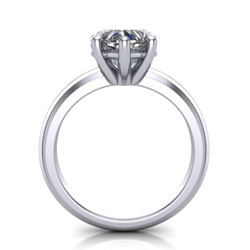 Ellie heart classic solitaire engagement ring in 14K White Gold, through-finger front profile showing the heart center raised above the wide knife-edge band