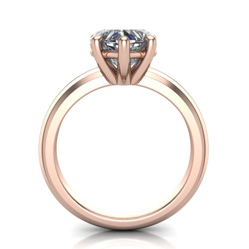 Ellie heart classic solitaire engagement ring in 14K Rose Gold, through-finger front profile showing the heart center raised above the wide knife-edge band